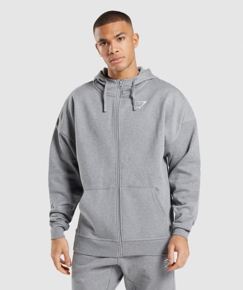 Gymshark Essential Oversized Zip Up Hoodie Charcoal Marl